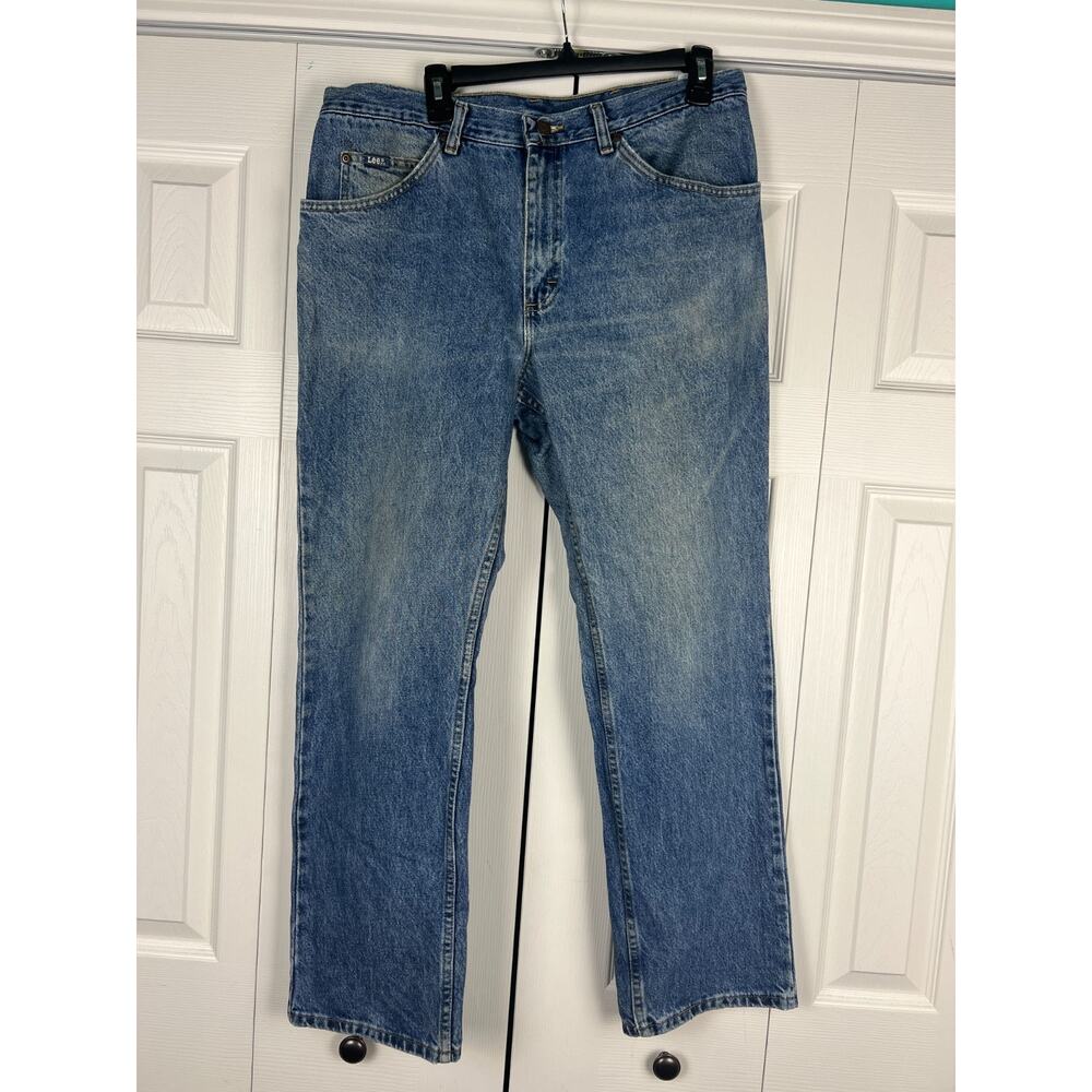 Vtg Lee Straight Leg Jeans Mens‎ 36 x 31 Blue Denim Medium Wash Fading